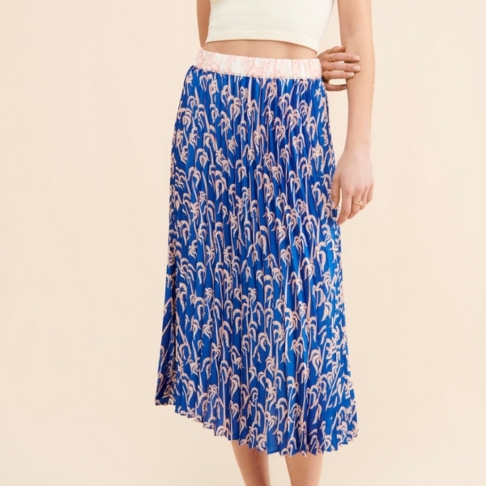 Scotch & soda satin pleated palm tree print pull on maxi skirt